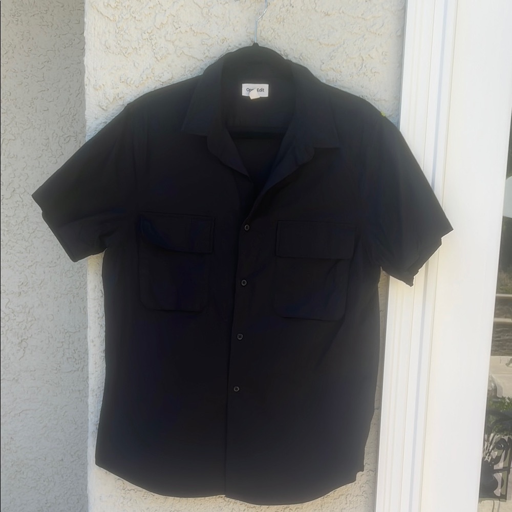 Open Edit Me 's Black Short Sleeve Casual Button up Shirt Size L
